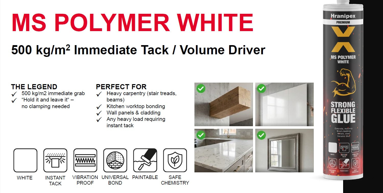 INSTANT TACK ADHESIVE - H-POLYMER MS - Hybrid Polymer - 290ml - WHITE