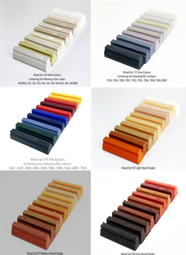 Konig Furniture Repair Wax Filler Sets 10 x 8cm Various Colours Hard or Soft Wax: 150, 171, 171 BW, 972, 973, 974 and 975