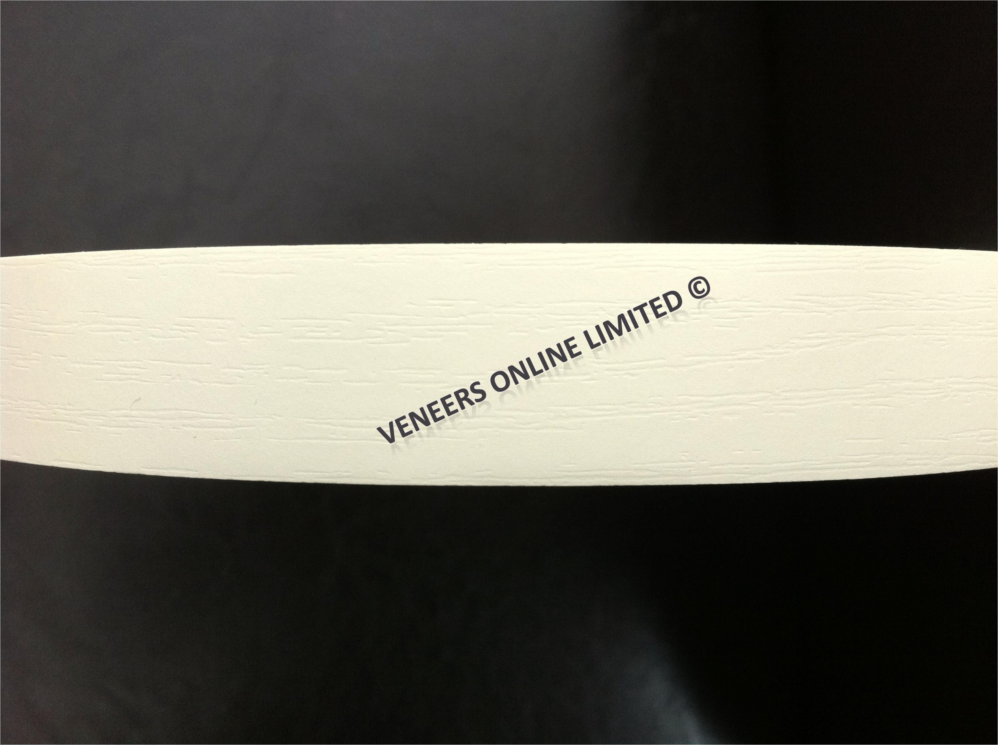 WHITE EMBOSSED Woodgrain Effect Melamine Edging, Pre-Glued Iron-On - 22mm Wide