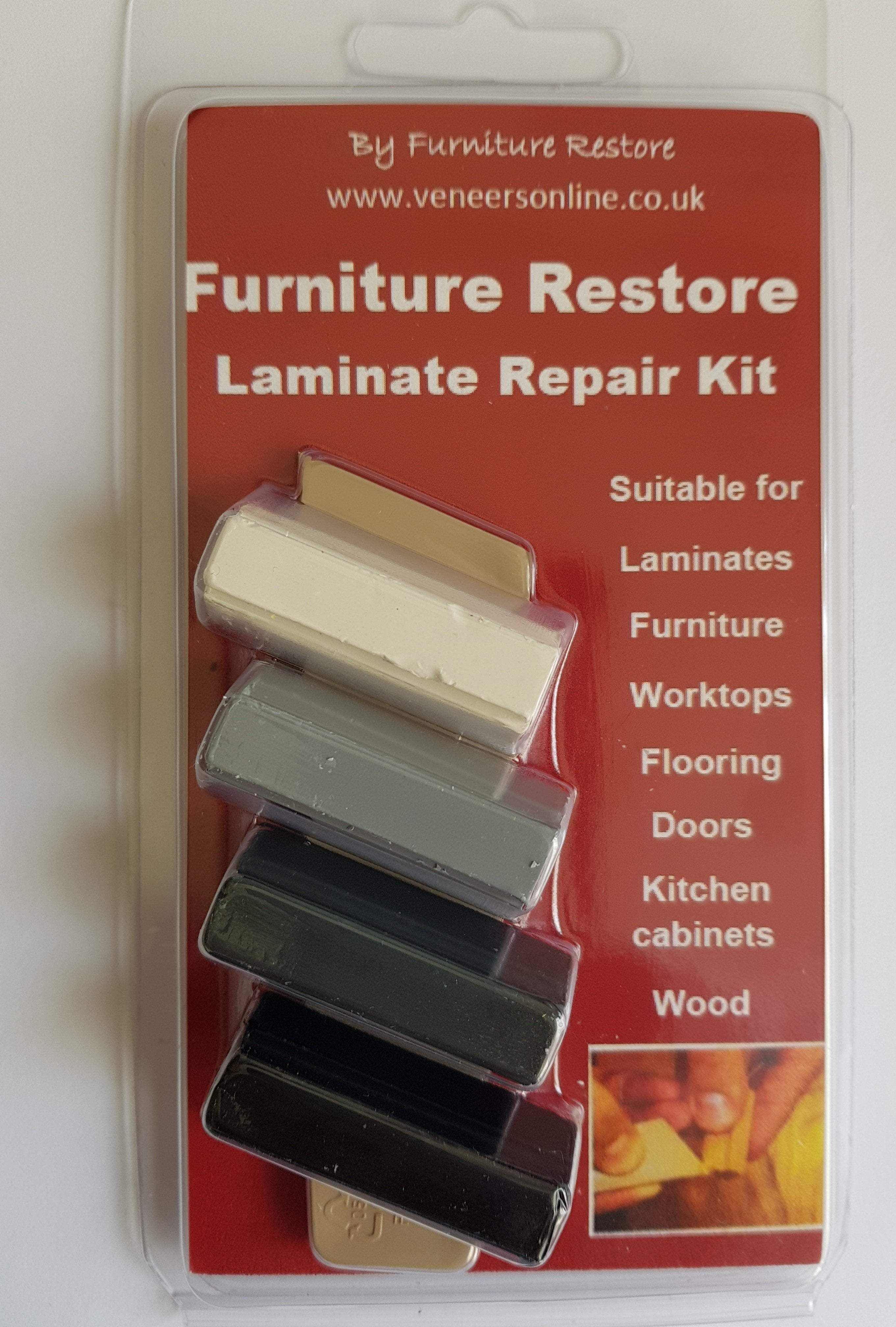 Furniture / Laminate / Worktop / Kitchen Cabinet Repair Wax Filler Kit Black, White and Greys inc.