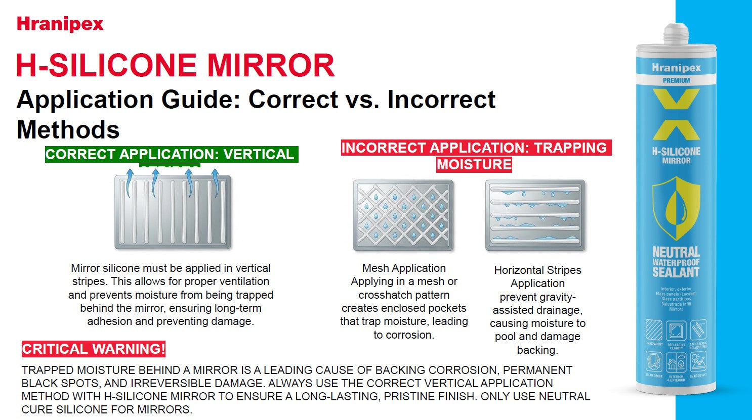 H-SILICONE Mirror - Transparent Neutral Jointing and Sealing Silicone - 280ml