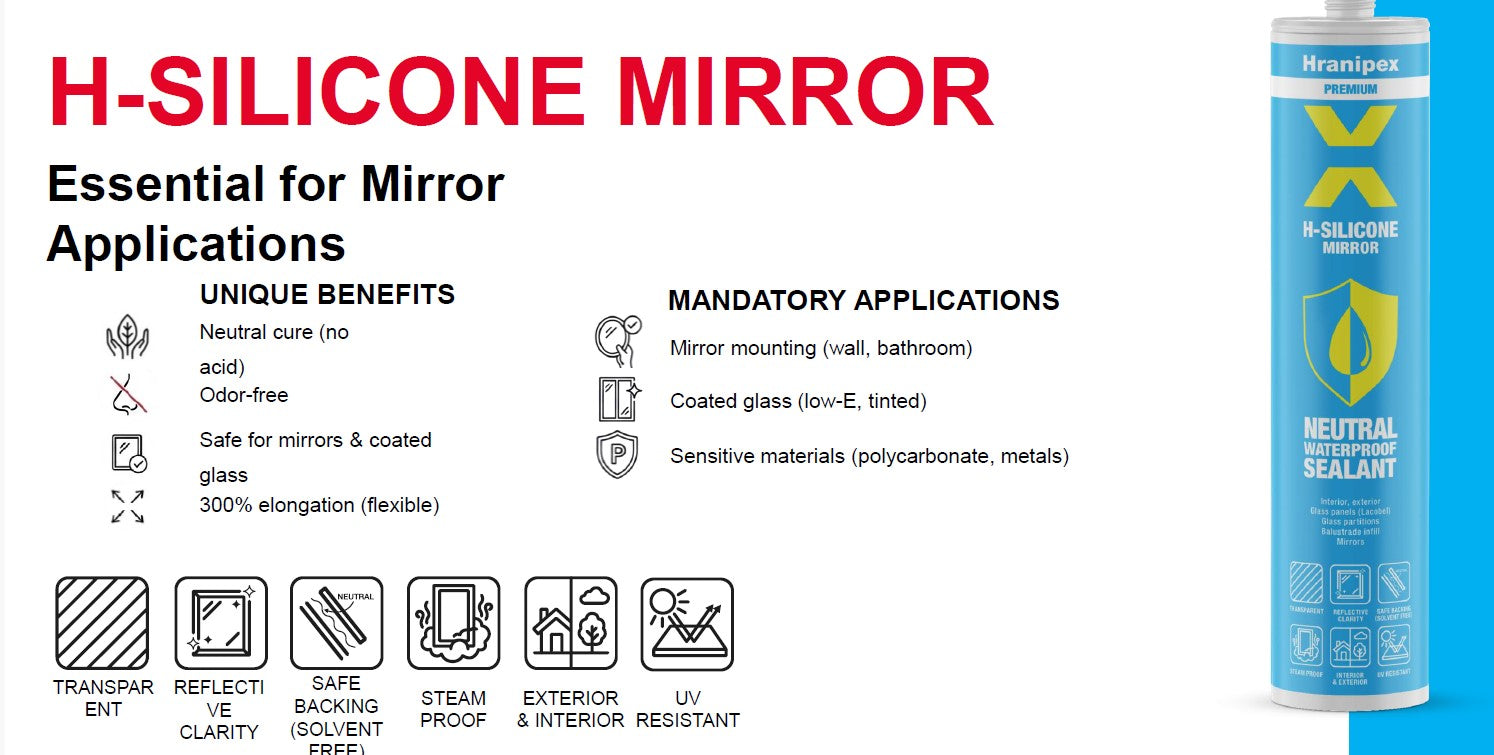 H-SILICONE Mirror - Transparent Neutral Jointing and Sealing Silicone - 280ml
